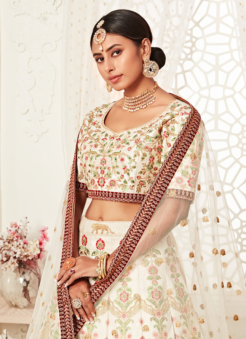 Cream White Embroidery Wedding Lehenga Choli