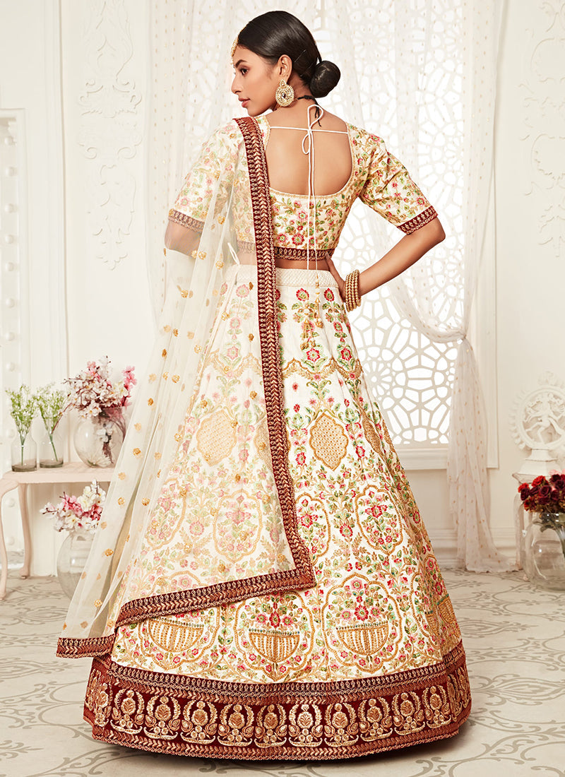 Cream White Embroidery Wedding Lehenga Choli