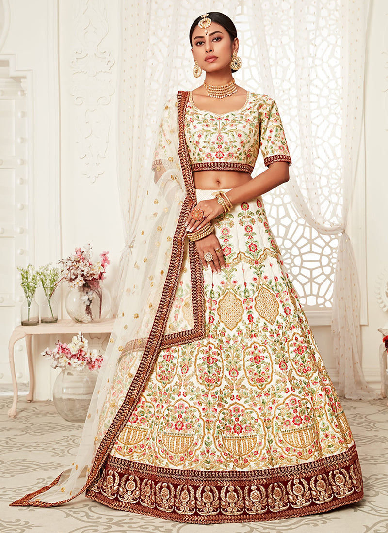 Cream White Embroidery Wedding Lehenga Choli