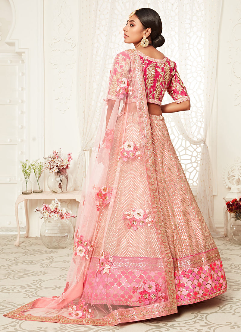 Light Pink Embroidery Wedding Lehenga Choli