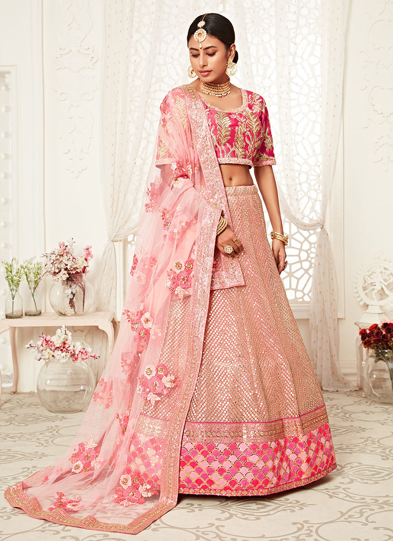 Light Pink Embroidery Wedding Lehenga Choli