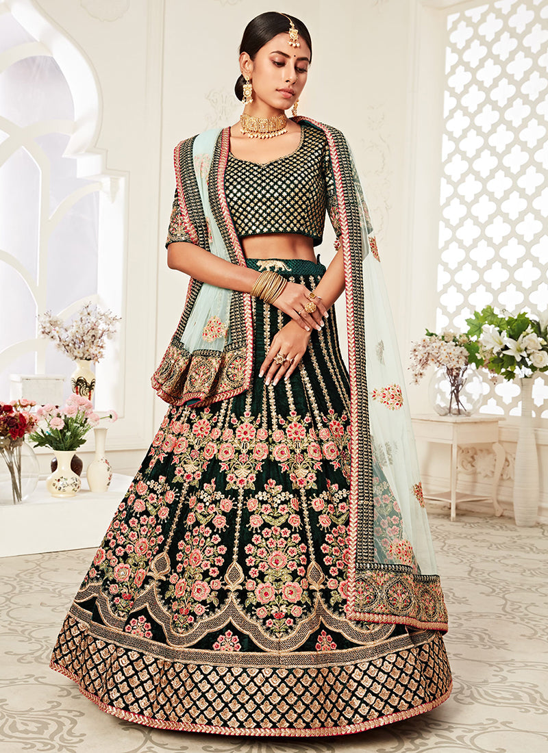 Bridal Green Embroidery Wedding Lehenga Choli