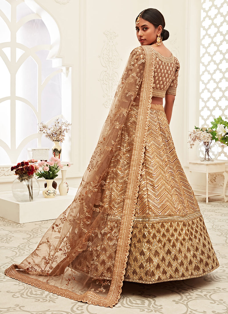 Beige Golden Embroidery Wedding Lehenga Choli