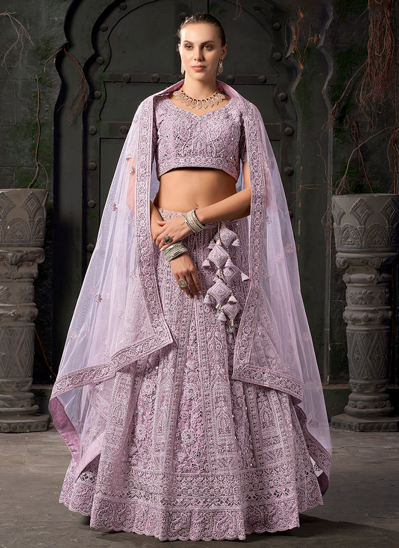 Lavender Reshamkari Embroidery Bridal Lehenga Choli