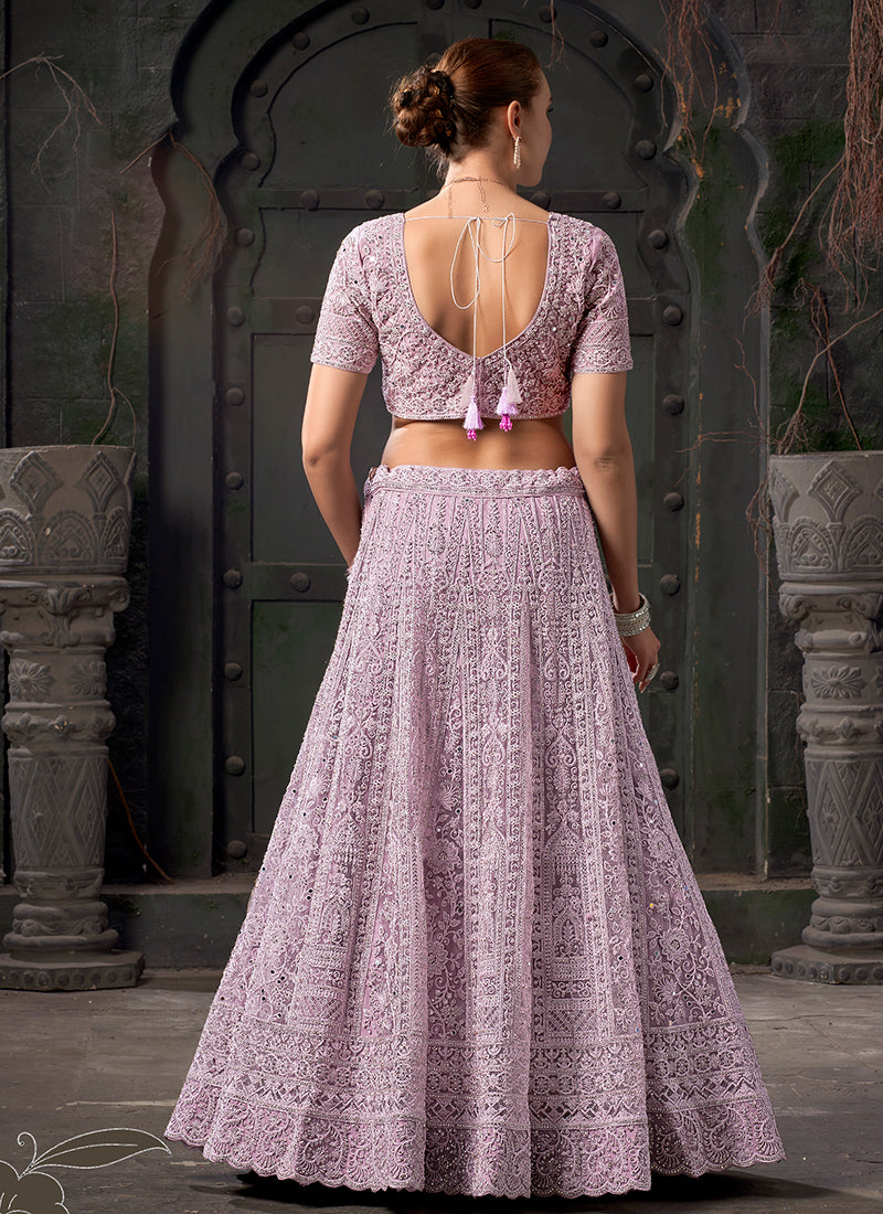 Lavender Reshamkari Embroidery Bridal Lehenga Choli