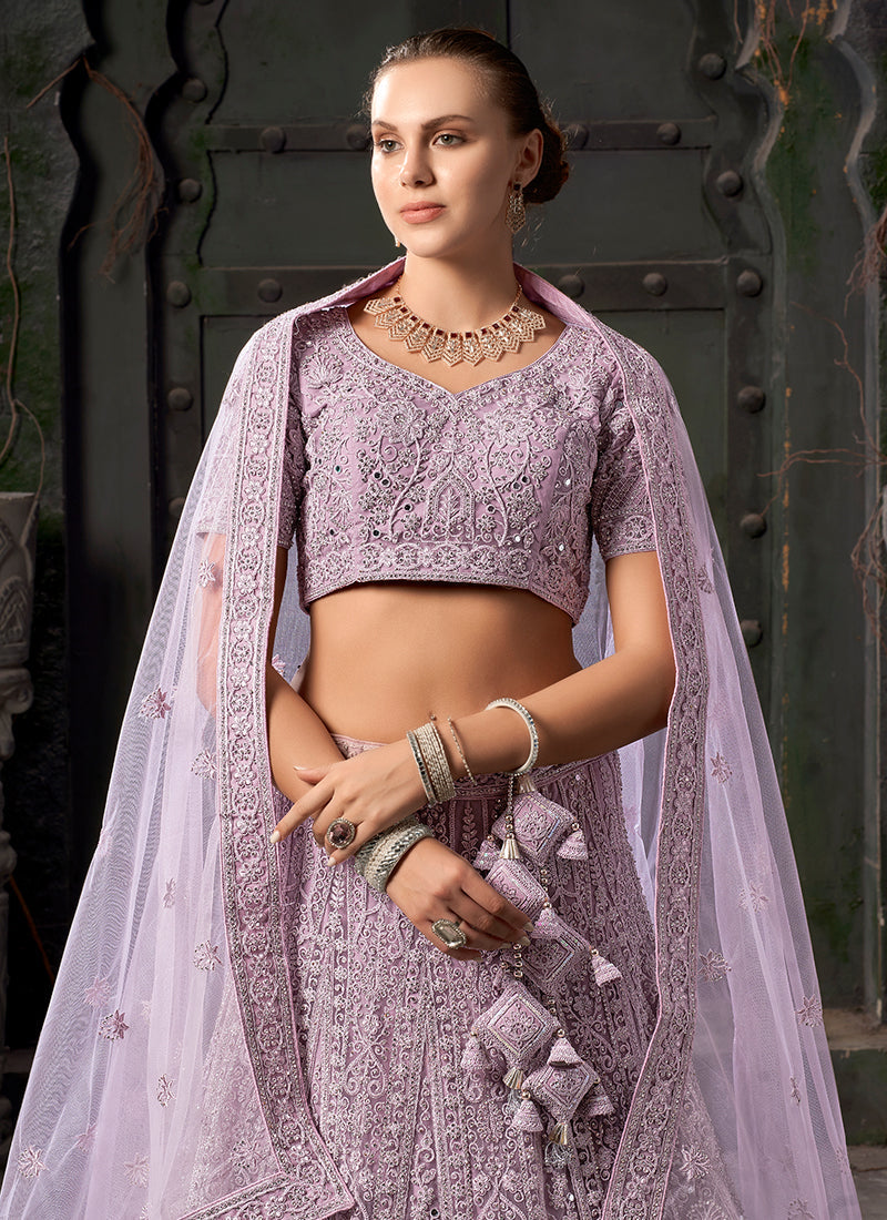 Lavender Reshamkari Embroidery Bridal Lehenga Choli