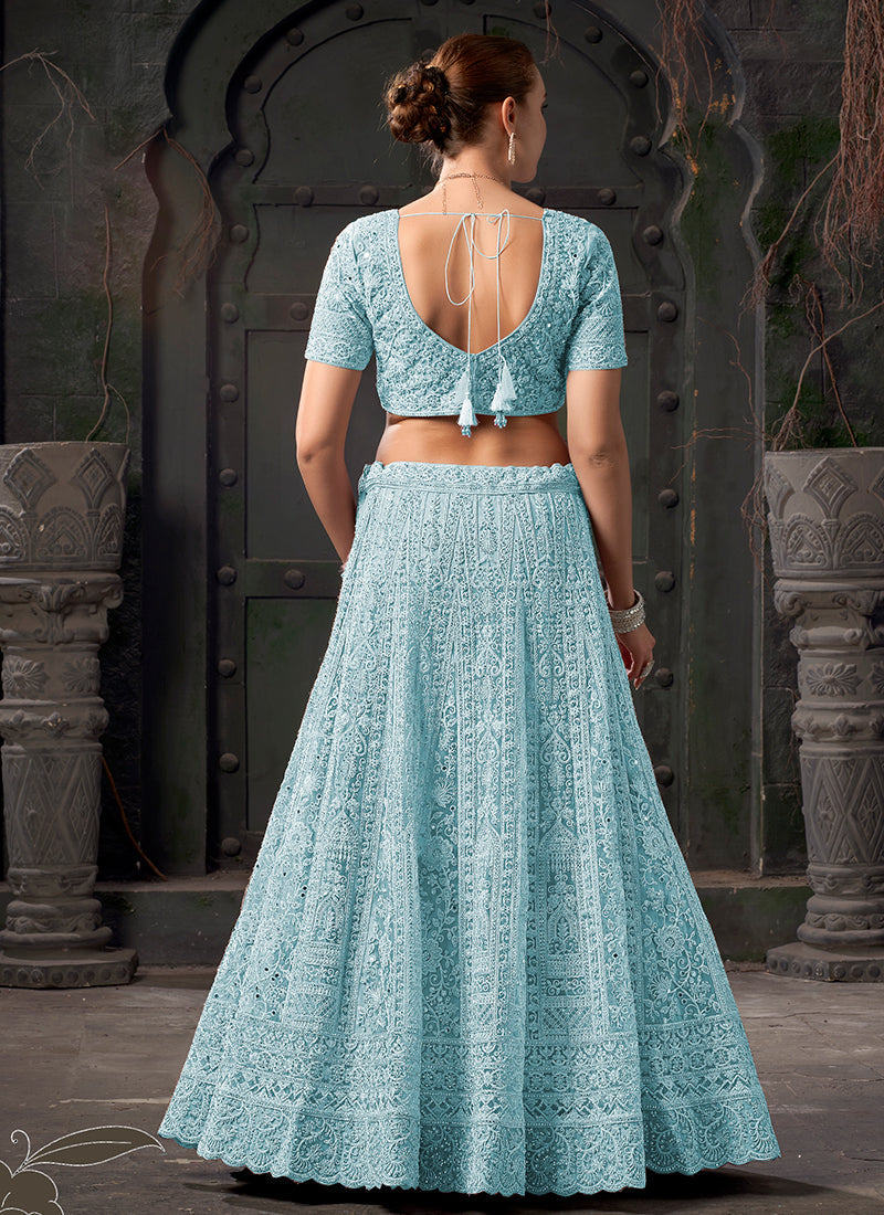 Sky Blue Reshamkari Embroidery Bridal Lehenga Choli