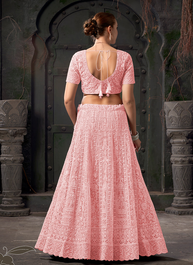 Light Pink Reshamkari Embroidery Bridal Lehenga Choli