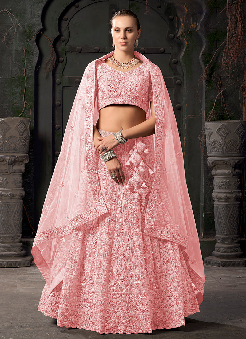 Light Pink Reshamkari Embroidery Bridal Lehenga Choli