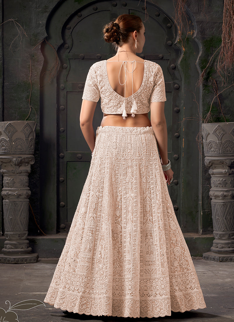 Beige Ivory Reshamkari Embroidery Bridal Lehenga Choli