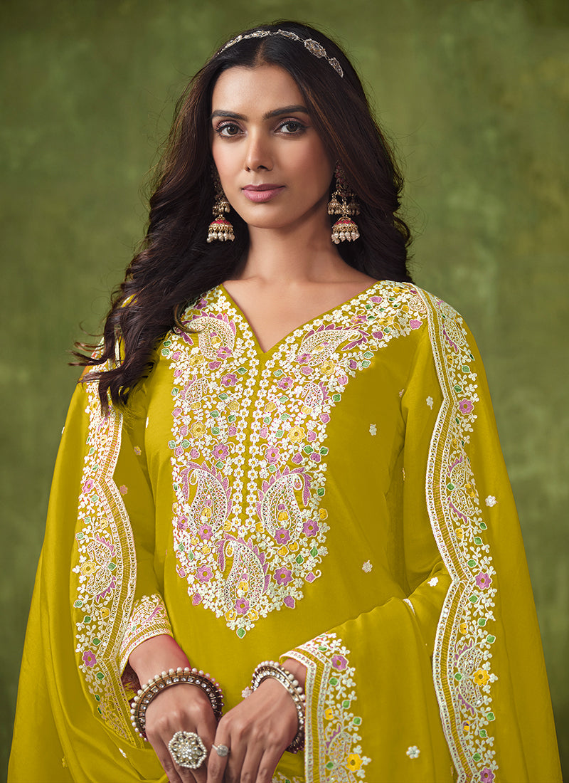 Yellow Multi Embroidered Punjabi Suit