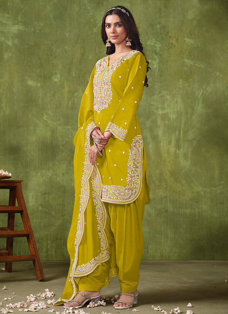 Yellow Multi Embroidered Punjabi Suit