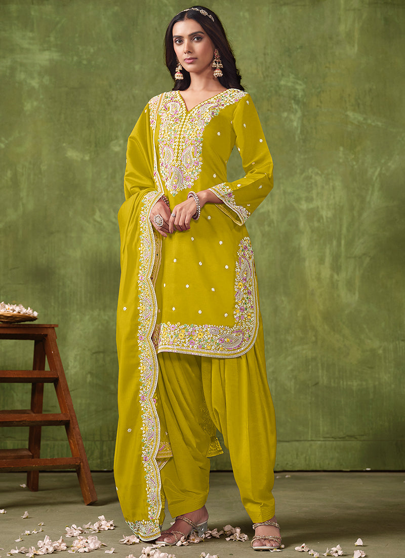 Yellow Multi Embroidered Punjabi Suit