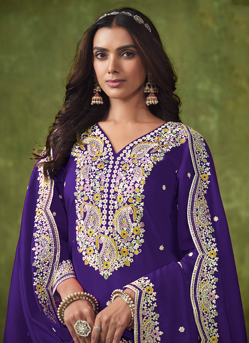 Purple Multi Embroidered Punjabi Suit