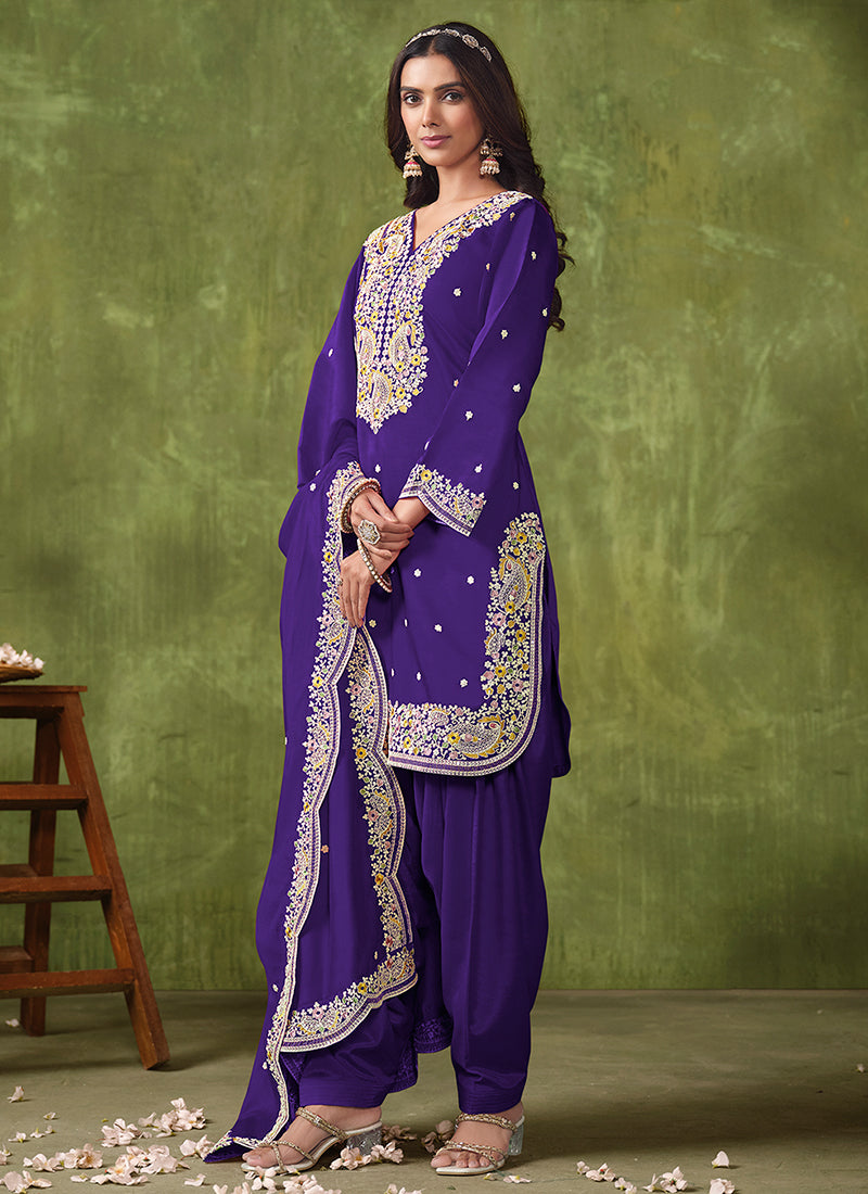 Purple Multi Embroidered Punjabi Suit