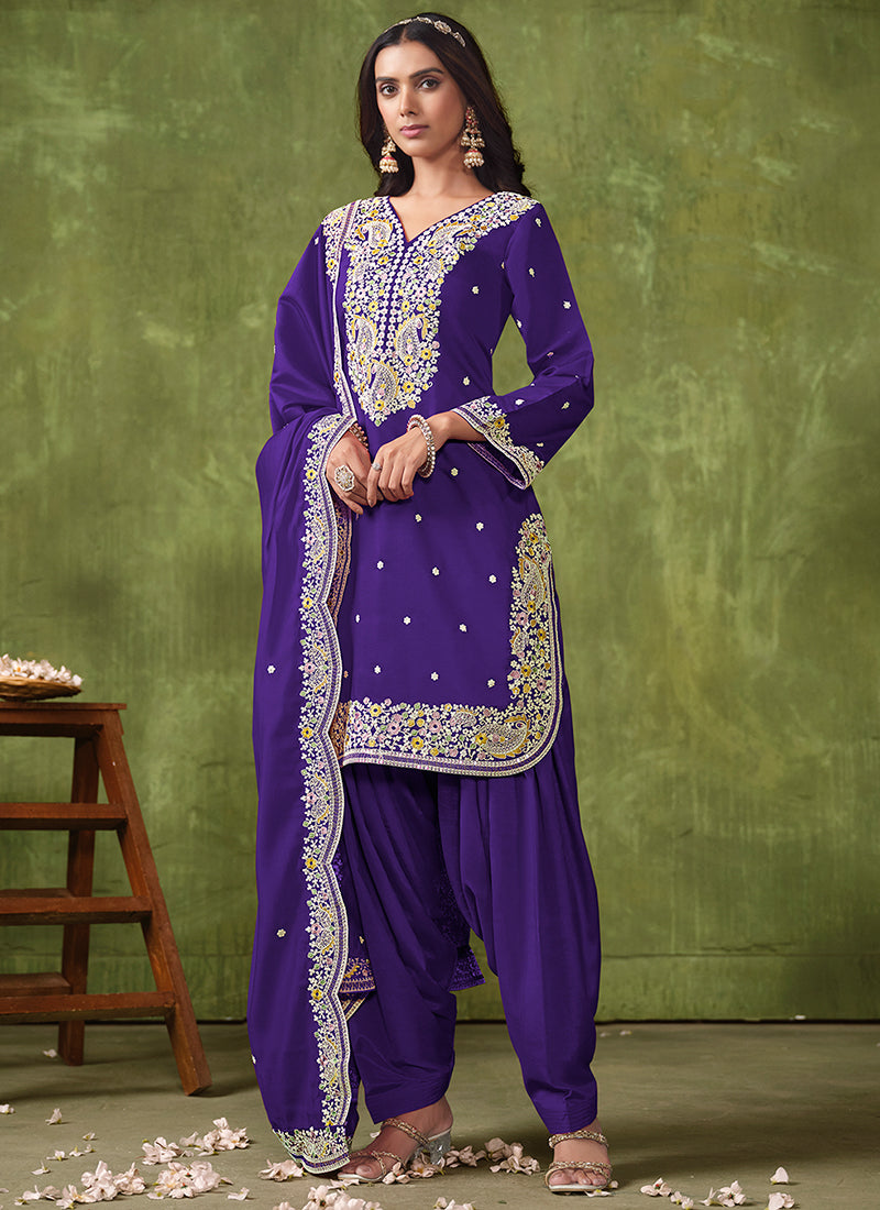 Purple Multi Embroidered Punjabi Suit