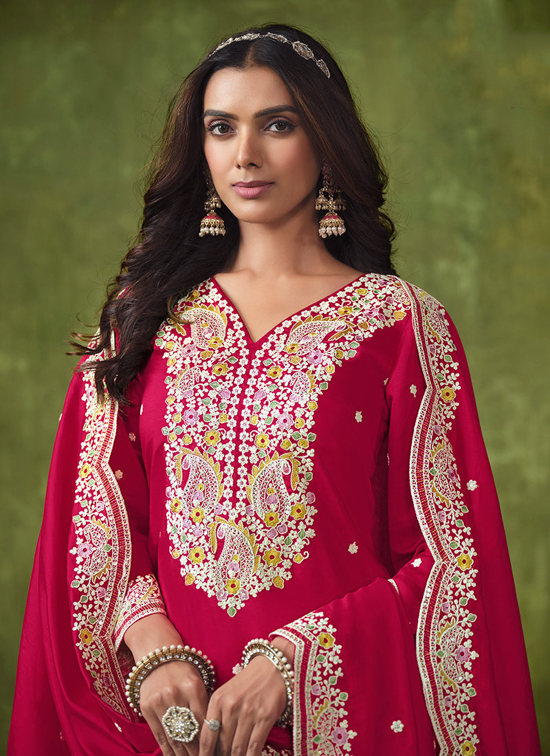 Rani Pink Multi Embroidered Punjabi Suit