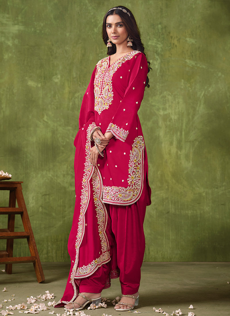 Rani Pink Multi Embroidered Punjabi Suit