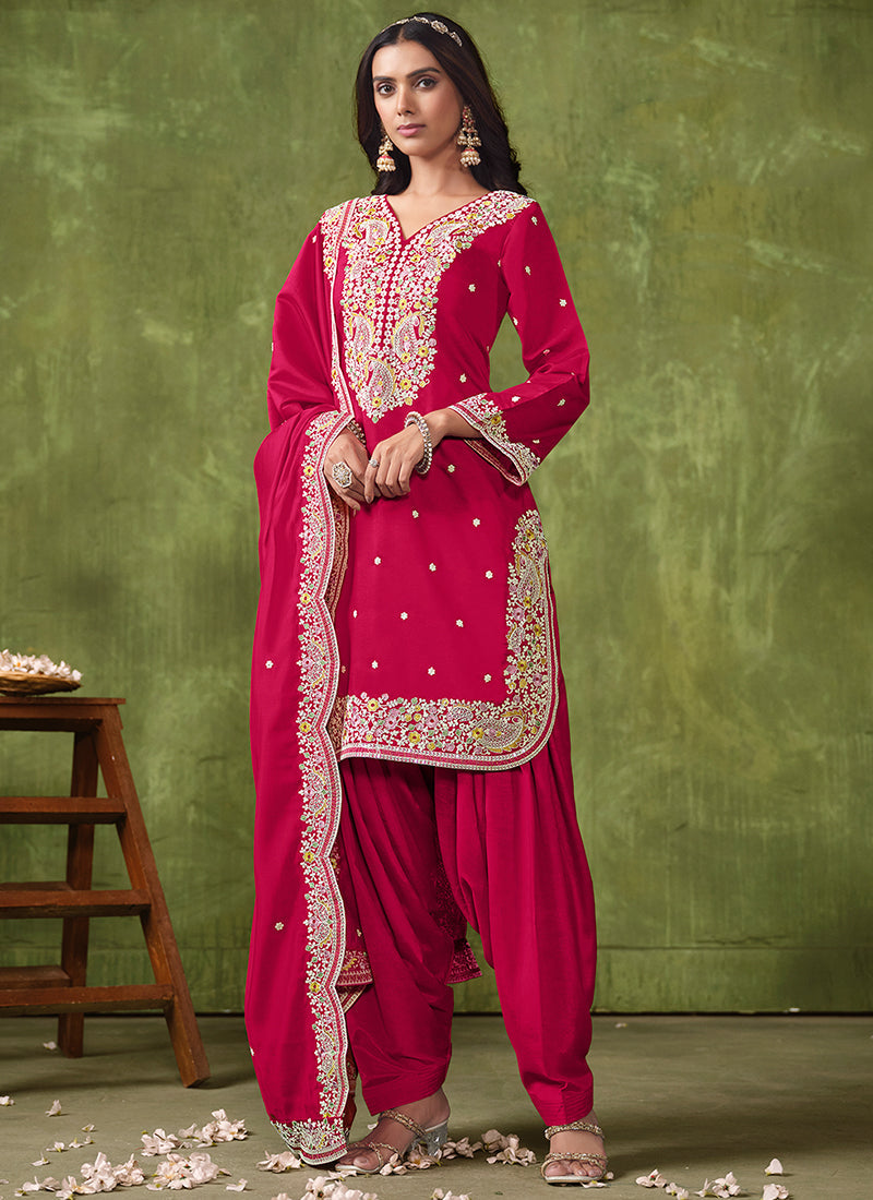 Rani Pink Multi Embroidered Punjabi Suit