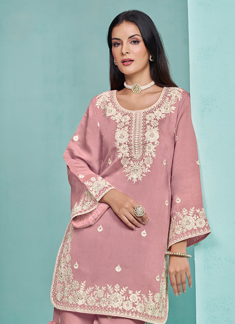 Pink Designer Embroidery Wedding Gharara Suit