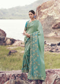buy Aqua Green Jacquard Silk wedding Saree