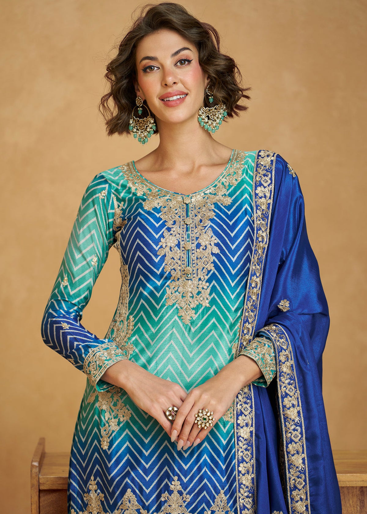 Aqua and Blue Ombre style Sharara suit