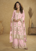 Baby Pink Chinon Silk Palazzo Suit