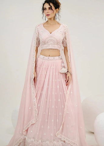 Baby pink georgette wedding lehenga