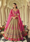 Beige-Pink Embroidered Cut Work Border Silk Lehenga