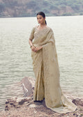 Beige Jacquard Silk Saree