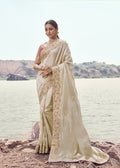 buy Beige Royal Jacquard Silk wedding Saree
