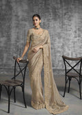Beige Tissue Zari Embroidered Saree