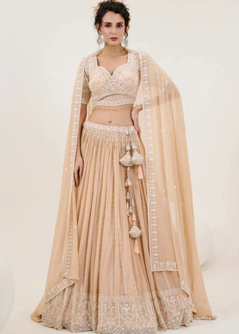 Beige georgette wedding lehenga