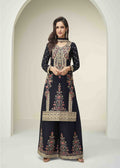 Black Chinon Embroidered Palazzo Salwar Suit