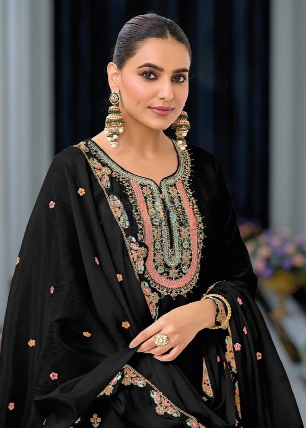 Black Embroidered Pakistani Palazzo Suit