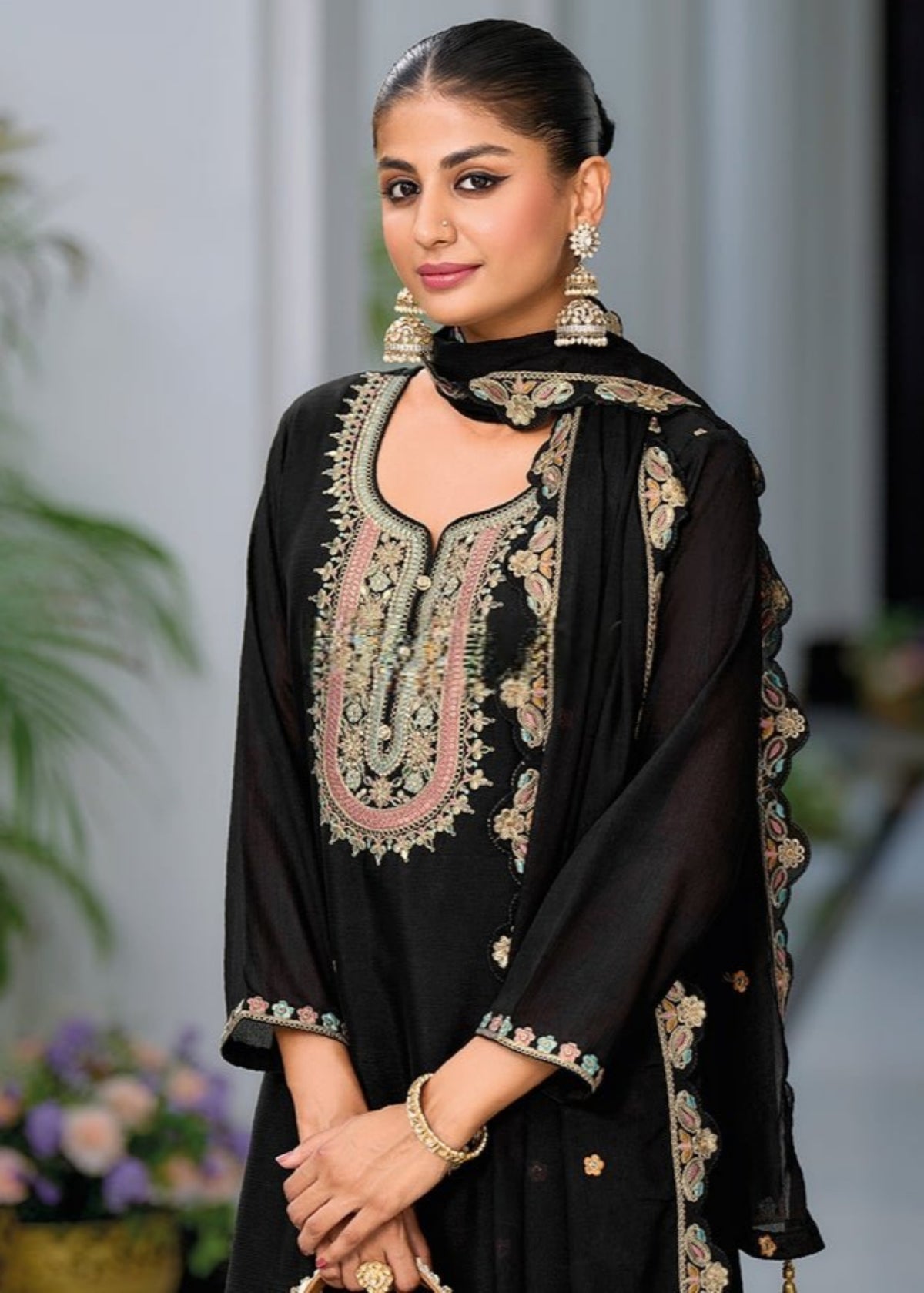 Black Embroidered Pakistani Palazzo Suit