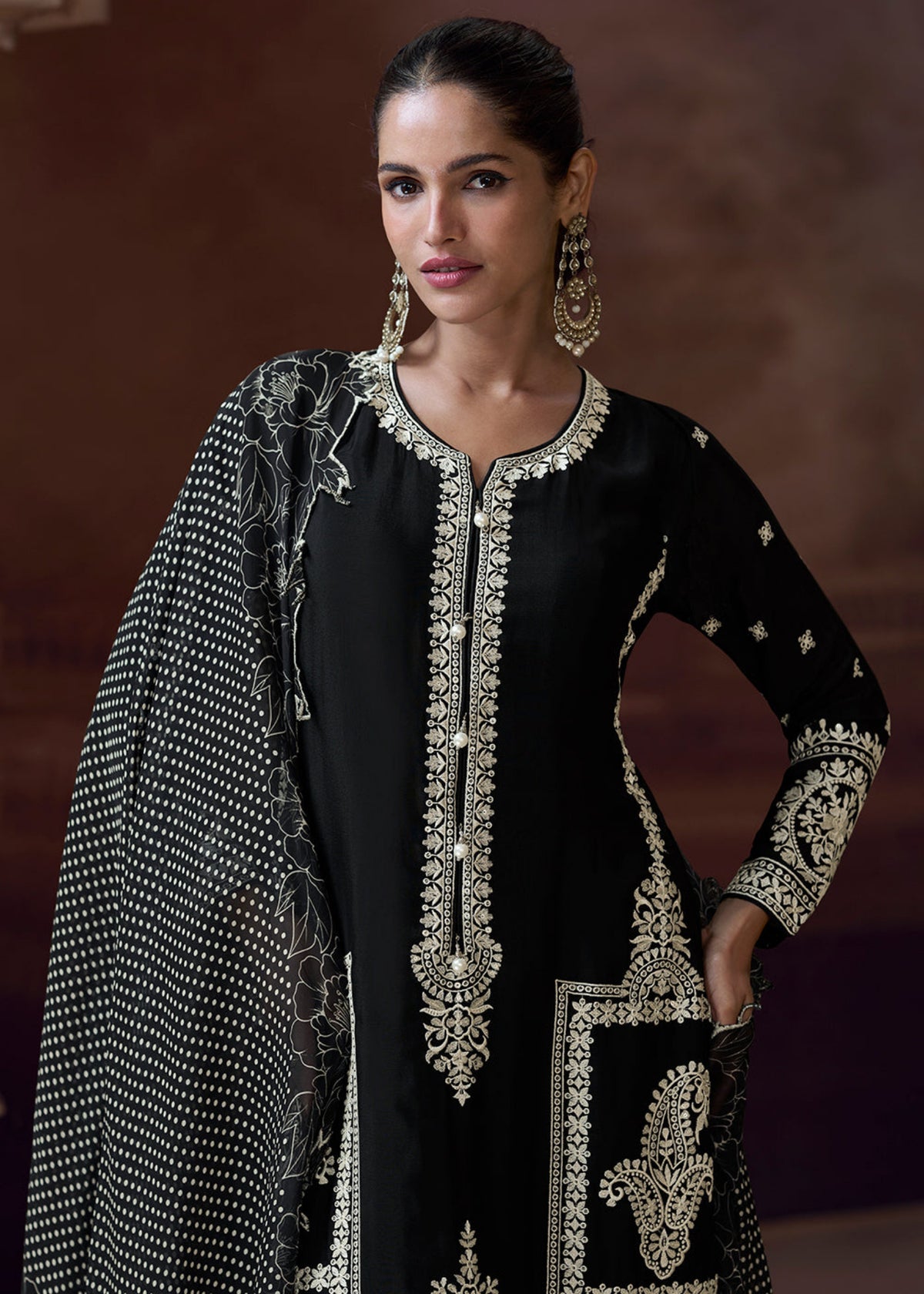 Buy Black Embroidered Palazzo Suit 