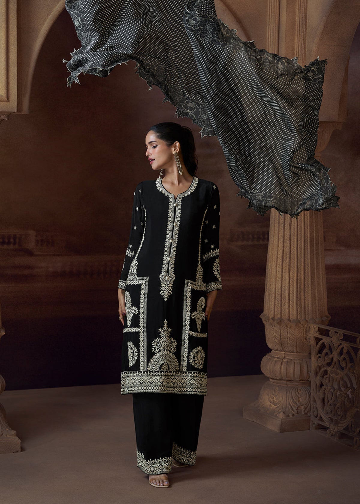 Buy Black Embroidered Palazzo Suit 