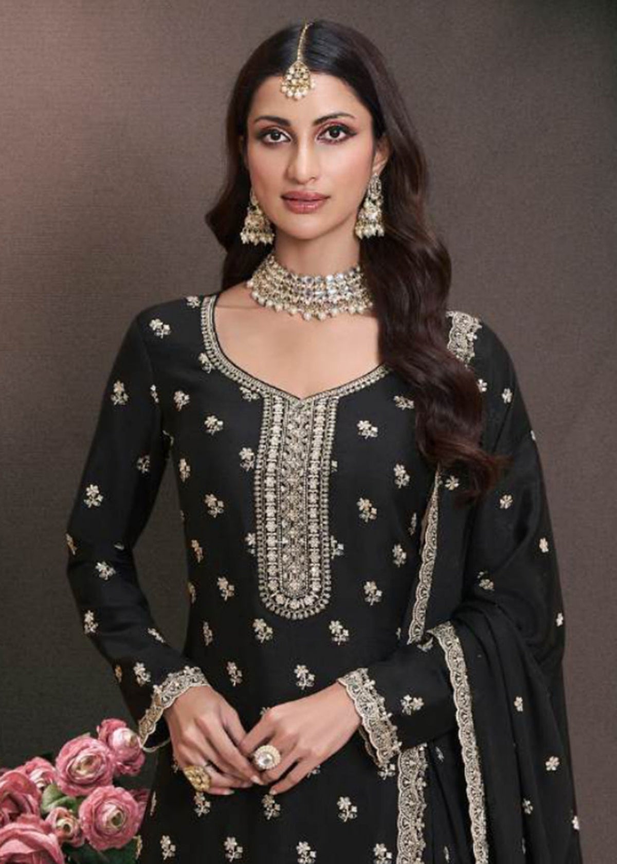 Black Embroidered Sharara Suit