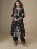 Black Gold Zari Embroidered Chinon Silk Suit.