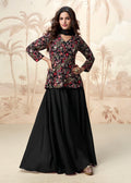Buy Black Multi Embroidery Peplum Sharara Suit