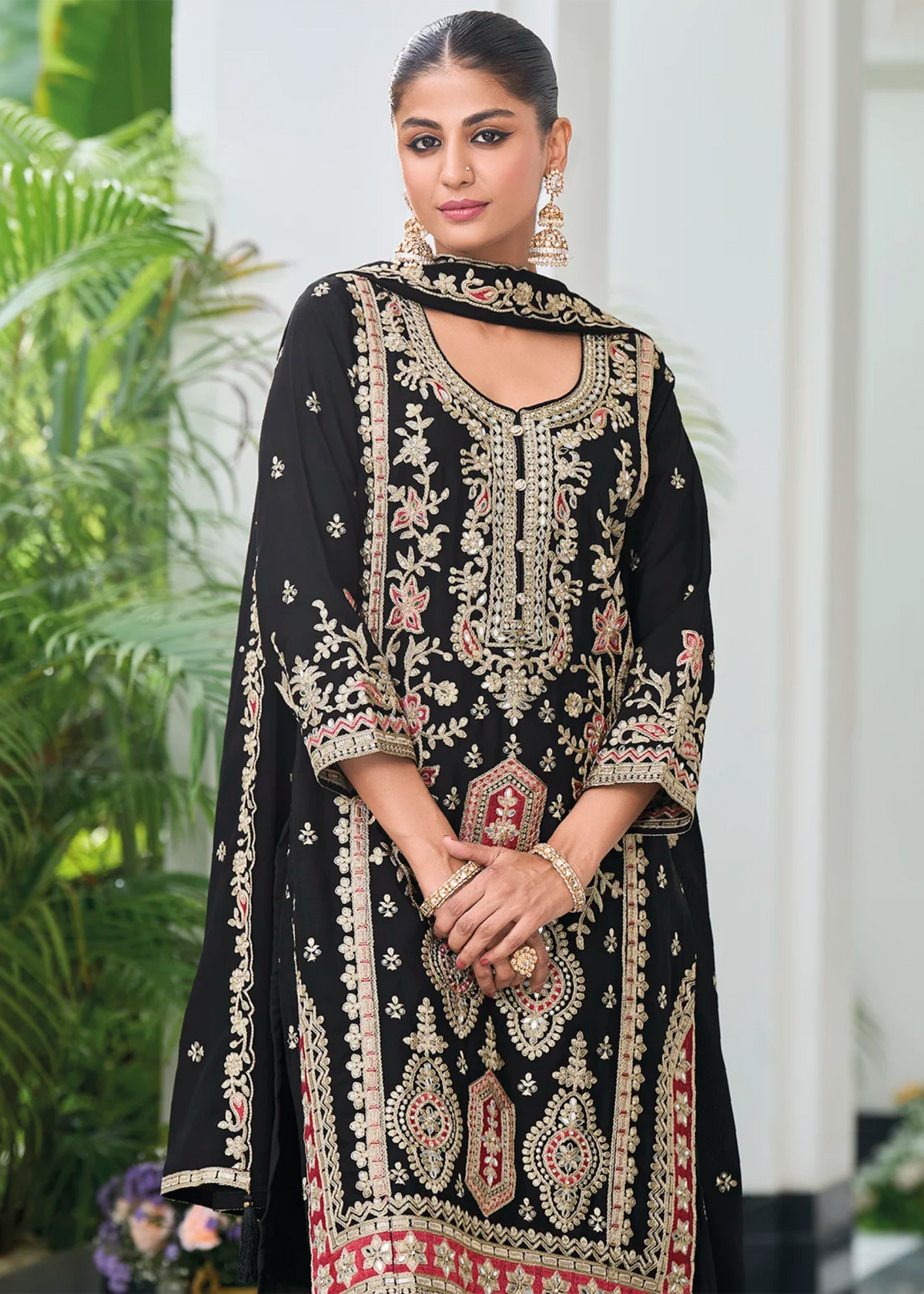 Black and Gold Embroidered Gharara Suit