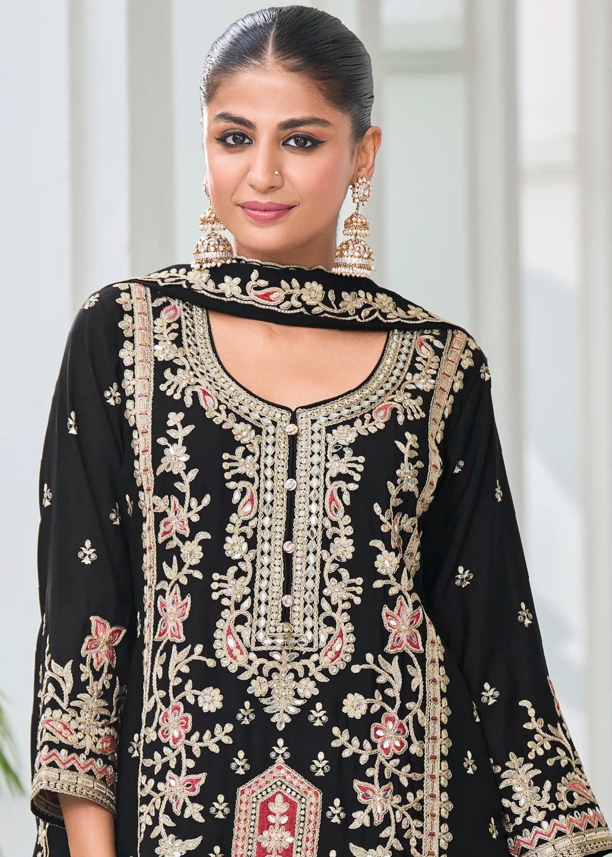 Black and Gold Embroidered Gharara Suit