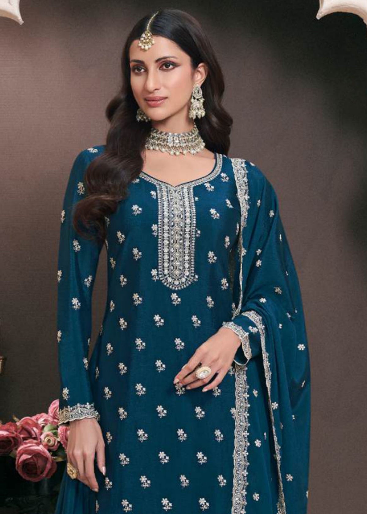 Blue Embroidered Sharara Suit