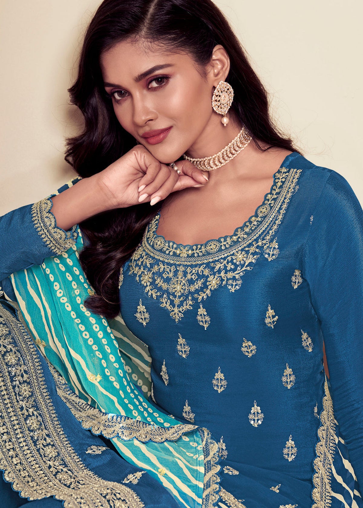 Buy Blue Embroidered Sharara Suit