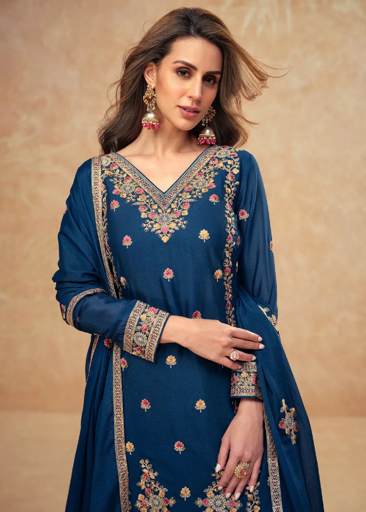 Blue Multi Embroidery wedding palazzo suit