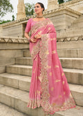 Blush Pink And Ivory Multi Embroidery Saree