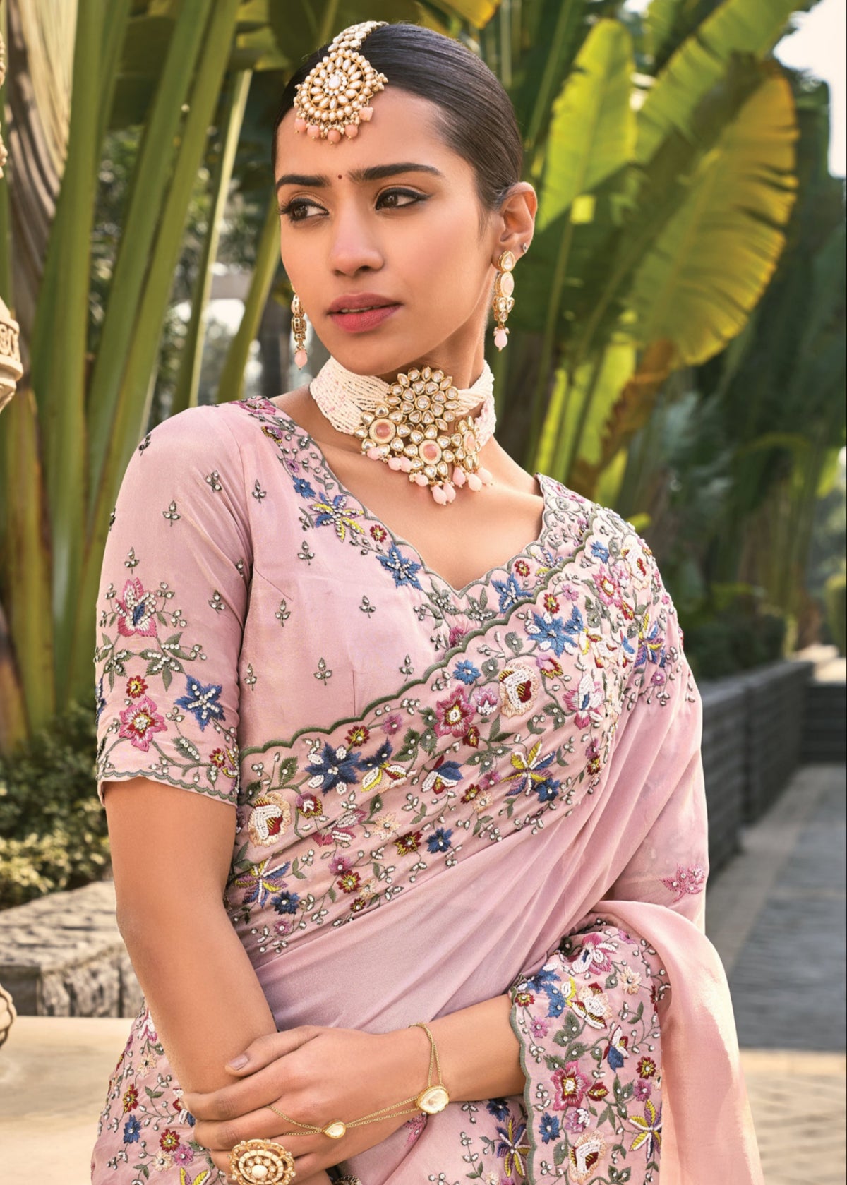 Buy Blush Pink Floral Embroidered Saree