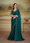 Bottle Green Shining Georgette Silk Designer Saree