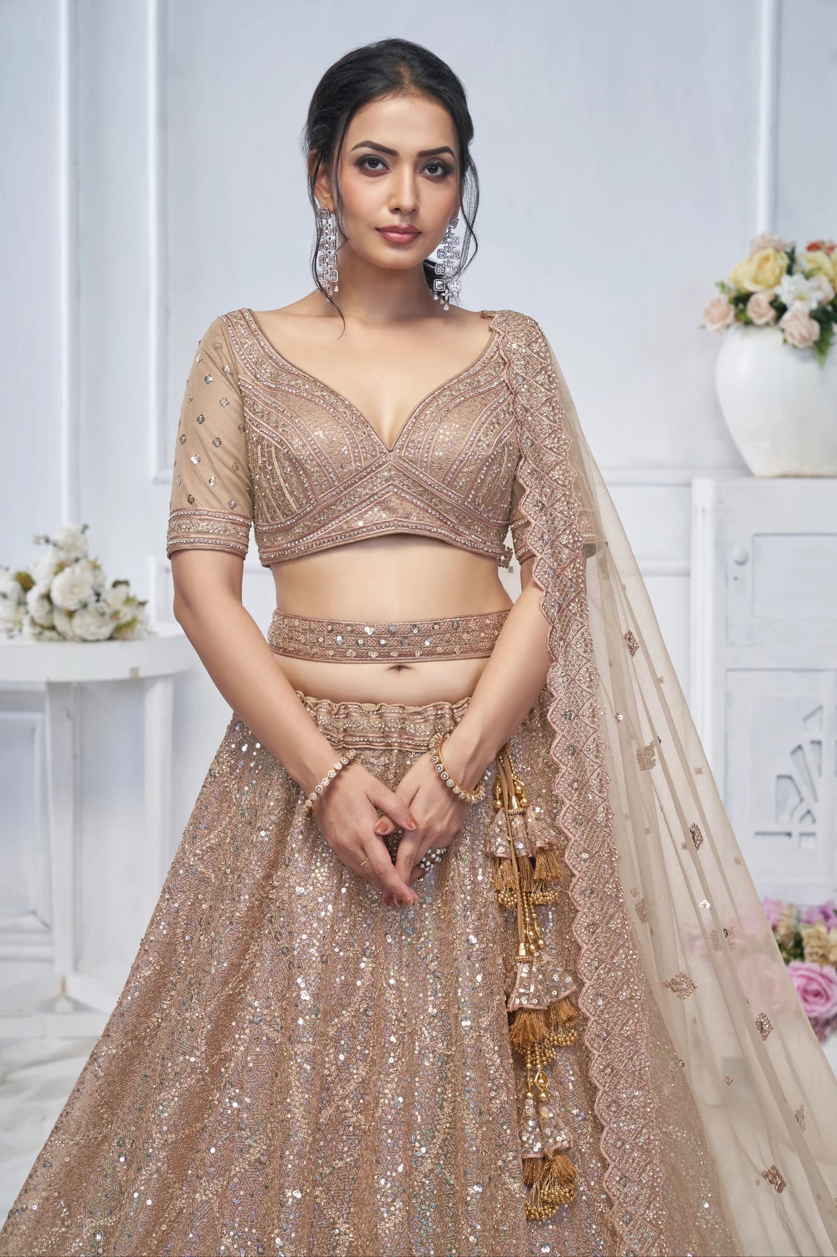 Brown embroidered Net designer wedding lehenga choli 